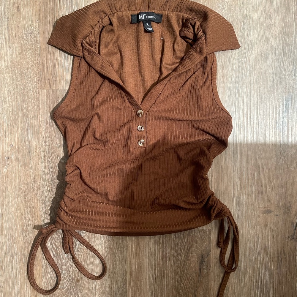 YMI Chocolate Ribbed Sleeveless Blouse